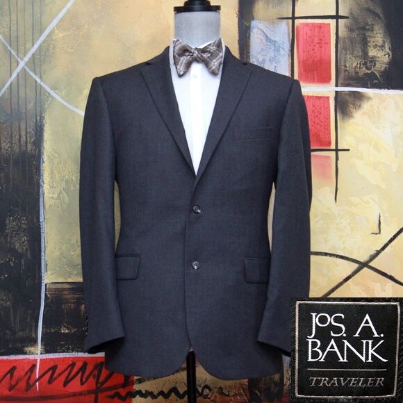 44L Jos A Bank Tailored Fit Men's Blazer Jacket Sport Coat Dark Grey C080607 - Picture 1 of 12